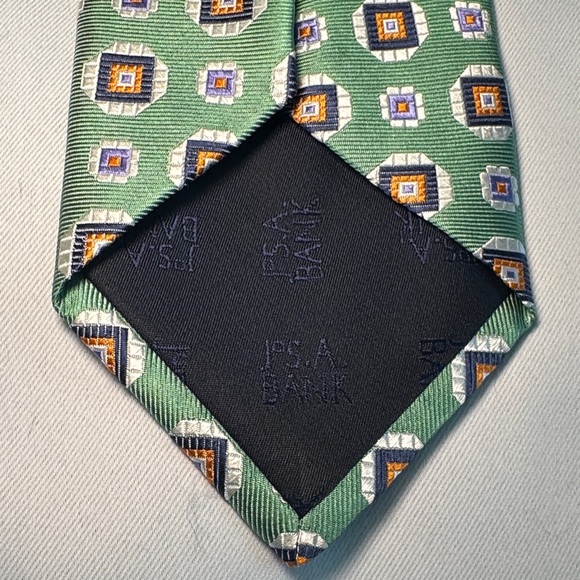 Xtra Long Jos. A. Bank Green/Gold Patterned Silk Tie formal, business, preppy - Picture 5 of 7